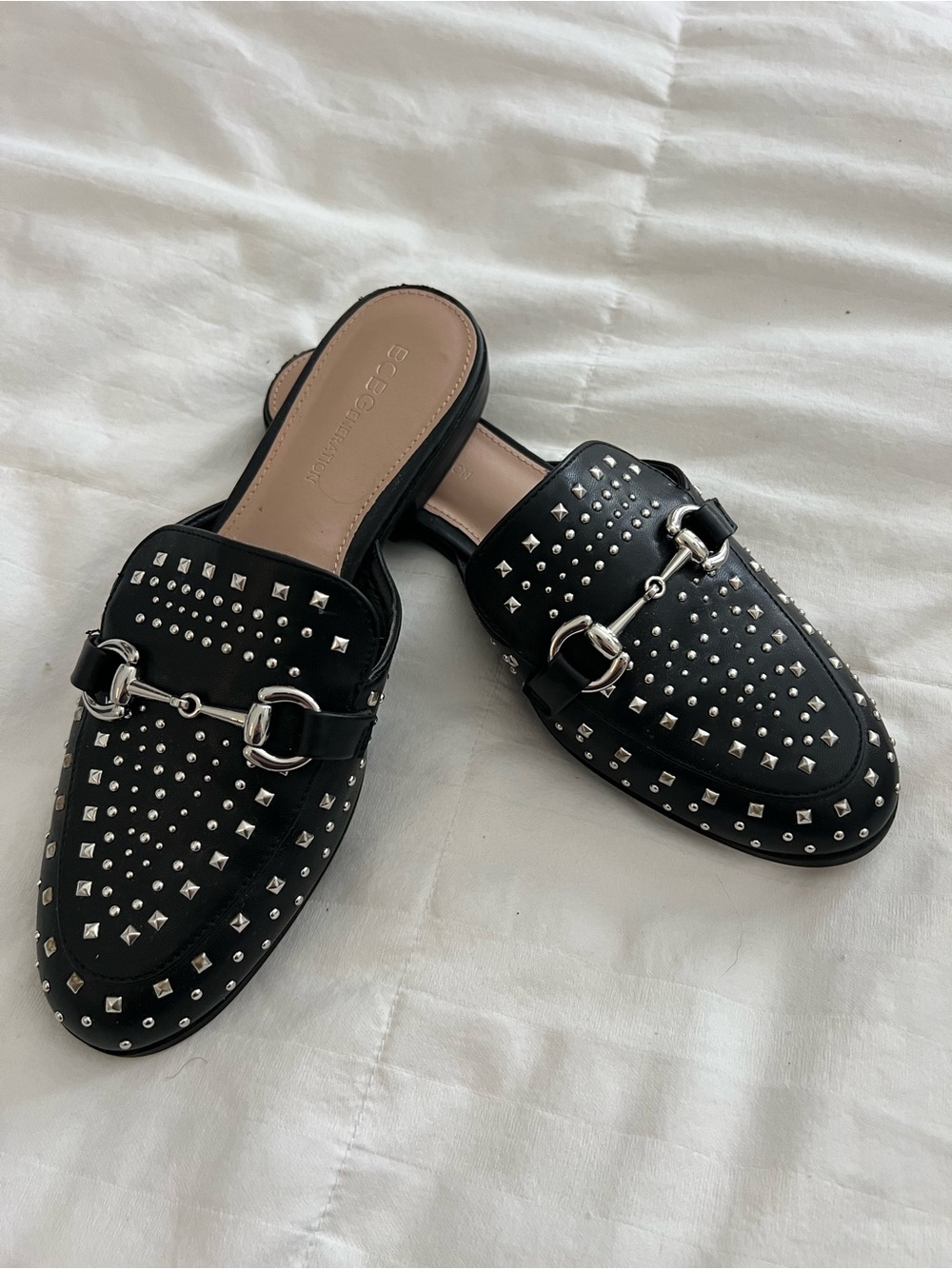 BCBGeneration Black Studded Slip-On Mules with Silver Hardware